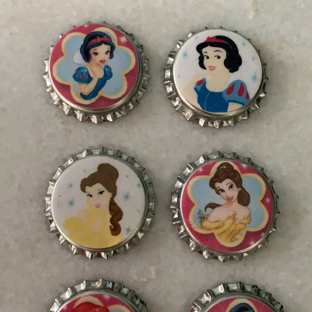 8 Bottle caps for hair bows earrings crafts Disney Princess